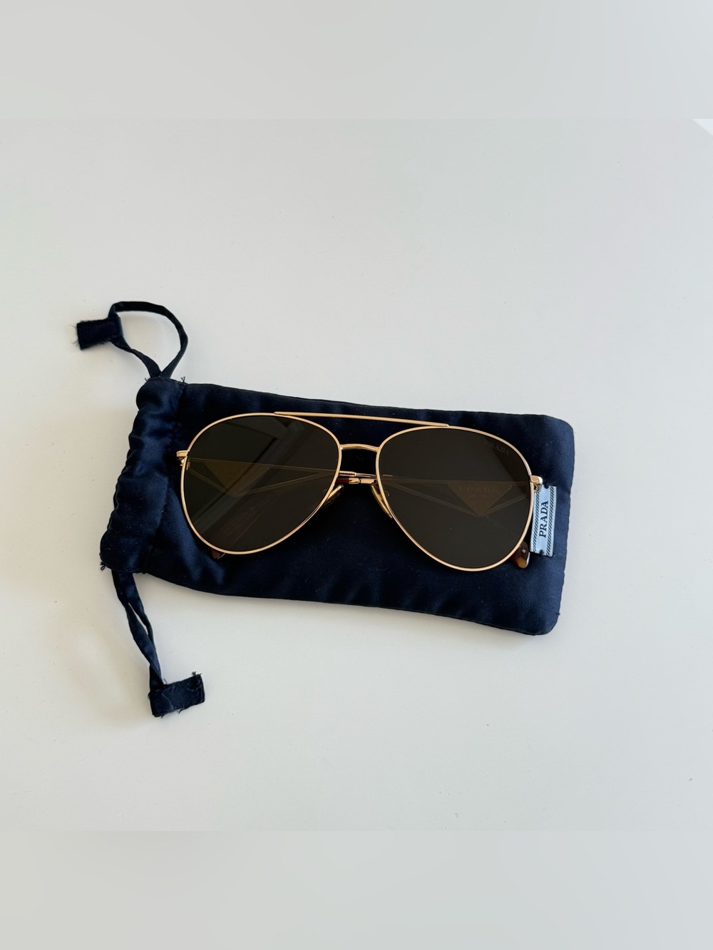 Prada Gold Aviator Sunglasses with Brown Lenses
